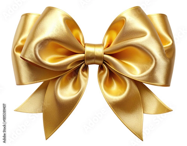 Fototapeta  Golden Satin Ribbon Bow in Classic Looped Shape, Smooth Shine and Soft Shadows, Isolated on Transparent Background