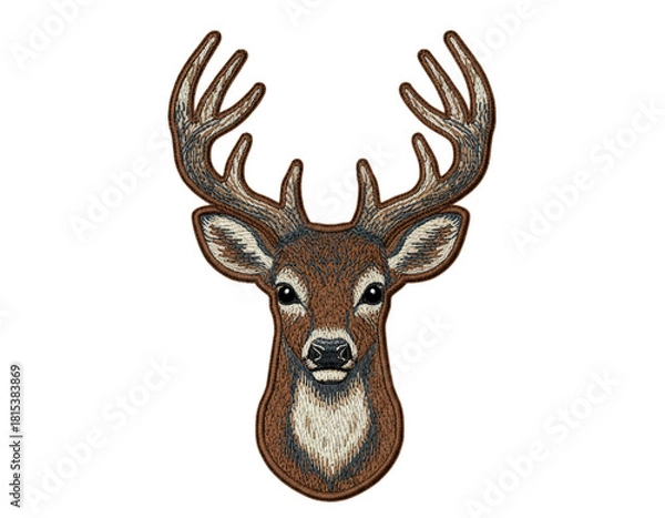 Fototapeta Embroidered Deer Patch in Front-Facing Symmetrical Pose, Clean Textile Detailing, Isolated on Transparent Background