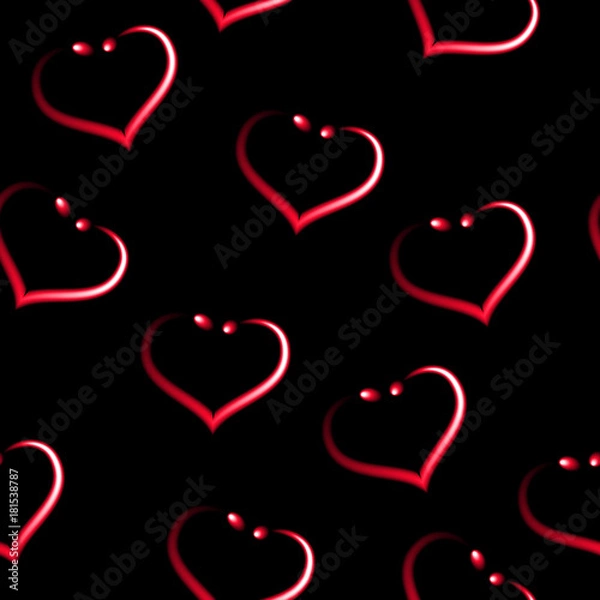 Obraz Heart shaped earrings like seamless red pattern, black vector background.