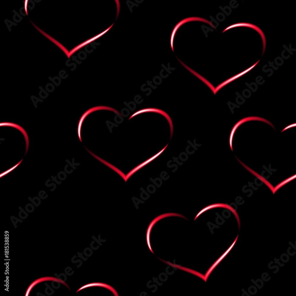 Obraz Red neon hearts, seamless vector background.