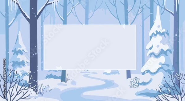 Fototapeta Winter Forest Landscape Scene with Blank Text Box