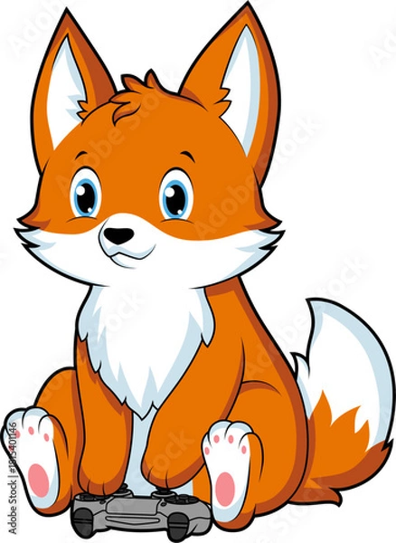Obraz Cute fox playing videogame