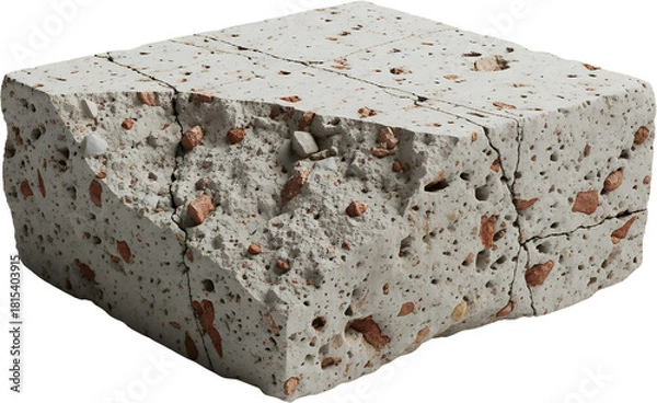Fototapeta A fractured concrete block with aggregate inclusions and visible cracks isolated on a transparent background cracked debris
