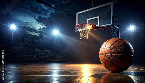 Fototapeta Dramatic Basketball with Left Negative Space Ai Generated