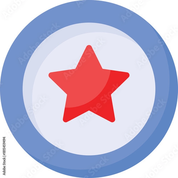 Obraz Red Star Inside A Blue Circle With White Outline Isolated On Transparent Background Graphic Design Element