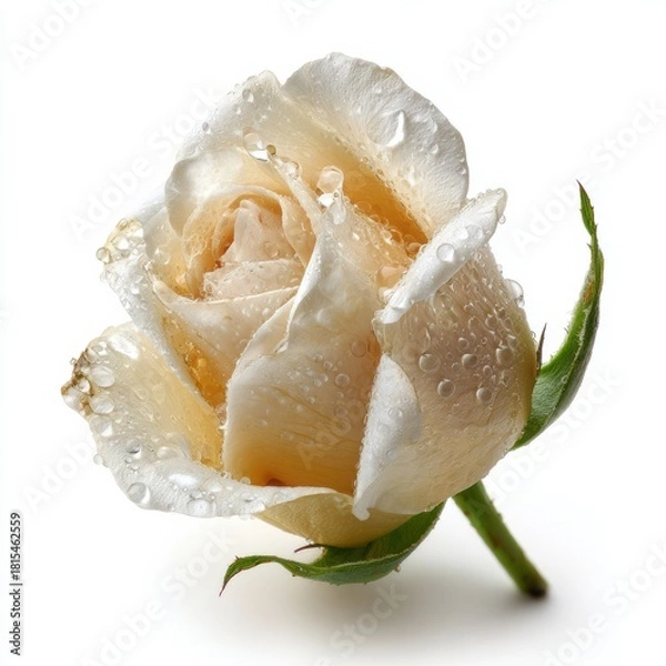Fototapeta Elegant cream colored rose flower with fresh water drops.