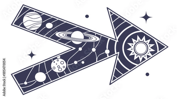 Fototapeta Abstract image of arrow featuring celestial bodies and stars, conveying sense of cosmic direction and exploration