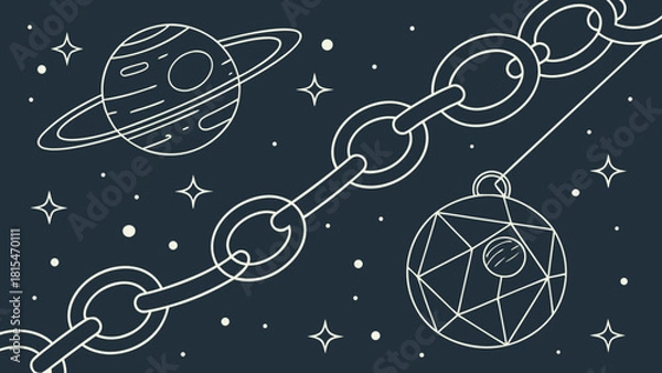 Fototapeta Abstract image of chain links with planet and stars in cosmic background, conveying sense of connection and wonder