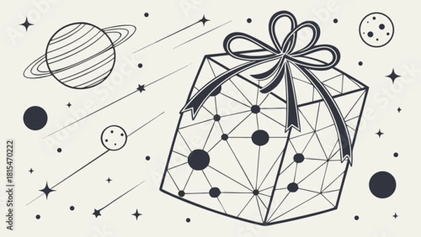 Fototapeta Abstract image of gift with bow surrounded by stars and planets, evoking sense of wonder and imagination