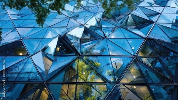 Obraz Modern architecture glass facade with dynamic reflections.