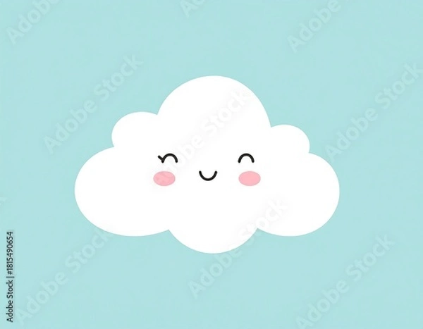 Obraz Cartoon smiling cloud with blush cheeks against a blue background