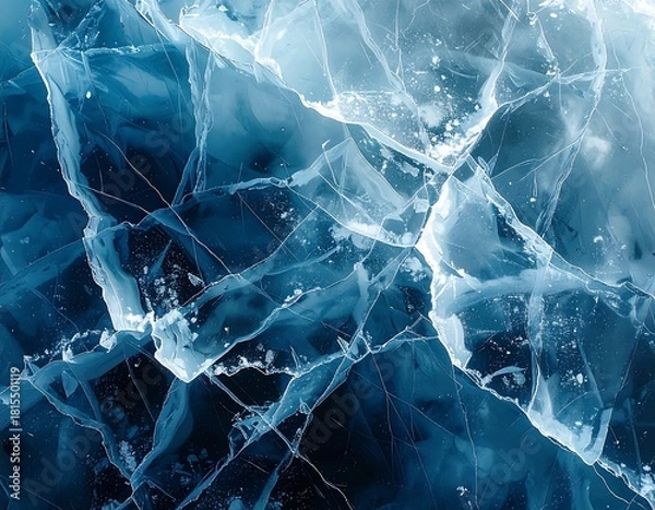 Obraz Crisscrossing fissures and fractured planes in blue and white ice abstract texture
