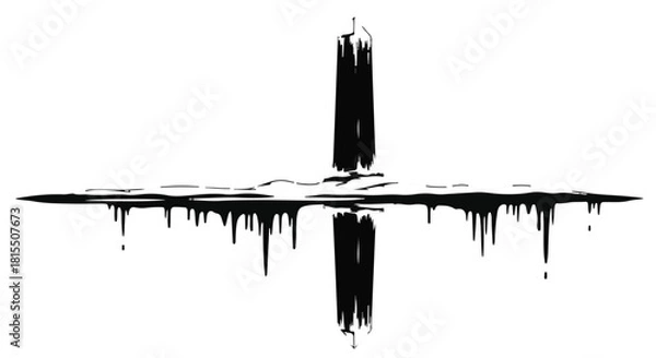 Fototapeta Abstract black ink cross shape with dripping effect on white background