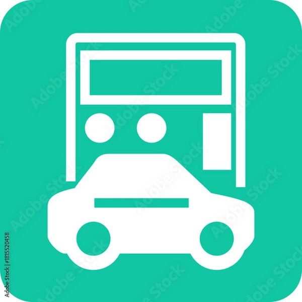 Obraz White car icon with a calculator or digital display behind it on a teal background