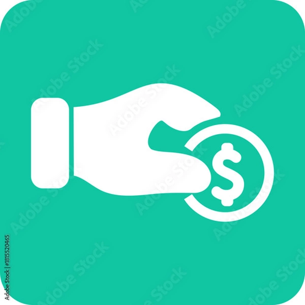 Obraz White hand holding a dollar coin icon with a teal background for finance and payment concepts