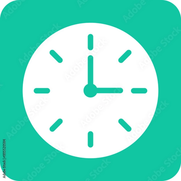 Obraz A simple white clock face with teal hands and markers on a teal square background with rounded corners