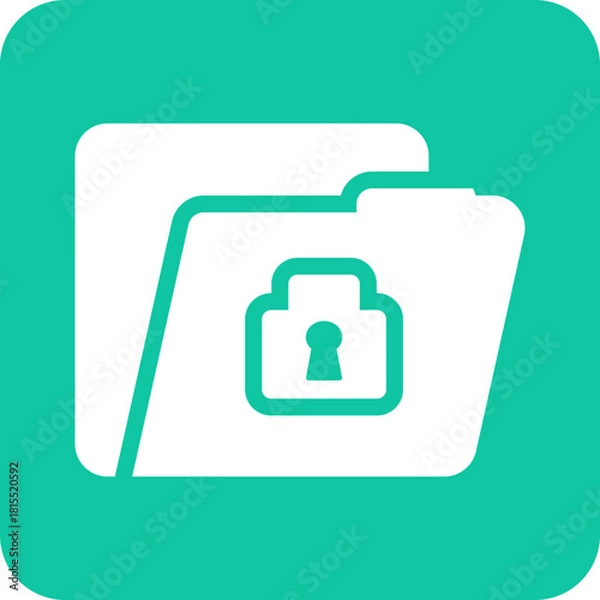Obraz White simple icon of a folder with a padlock symbol indicating secure document storage and data protection on a teal background