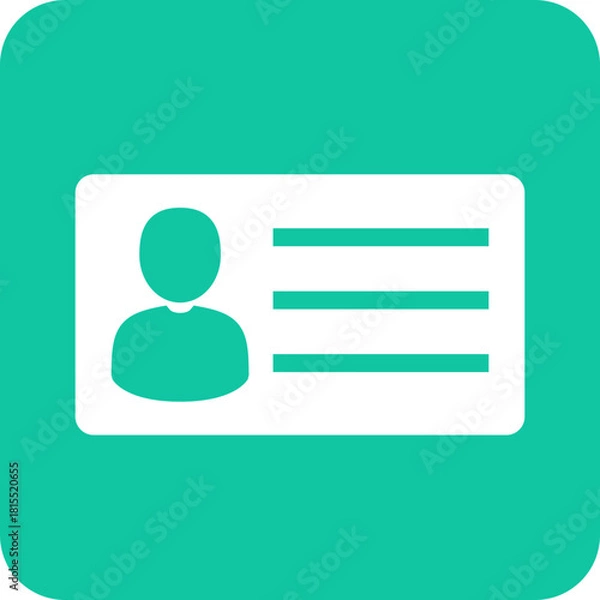 Obraz Simple flat icon of a white identification card with a person silhouette and three lines of text on a teal background