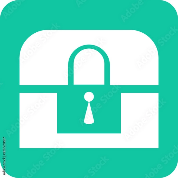 Obraz A simple white icon of a locked treasure chest with a keyhole on a teal green background representing security and safety