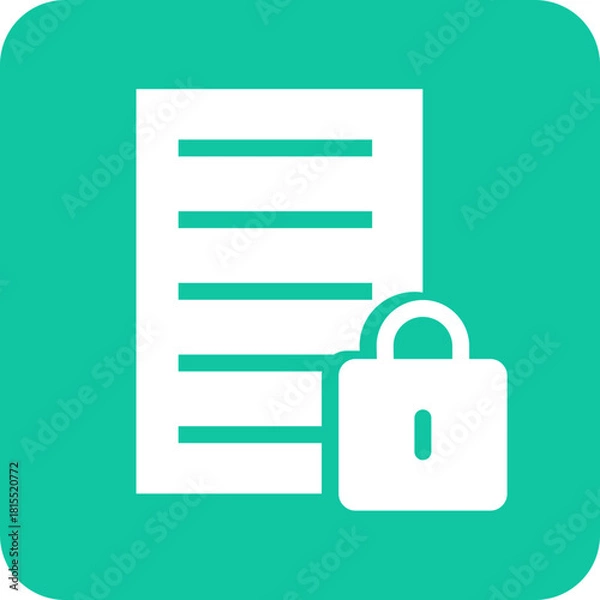 Obraz Secure document icon with a white paper and padlock symbol on a teal background