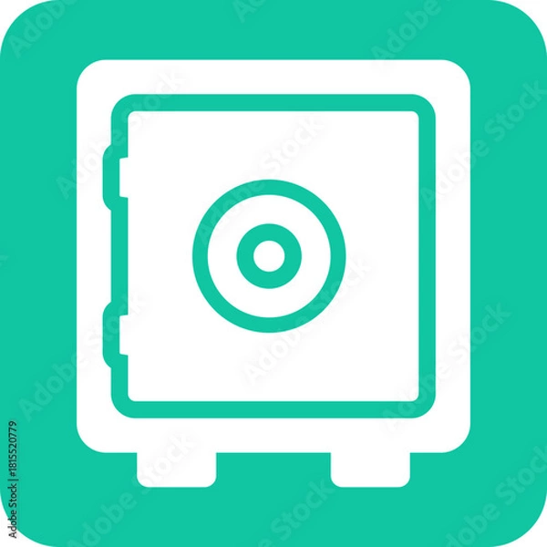 Obraz Modern flat icon of a white safe with a circular dial on a vibrant teal background representing security and protection