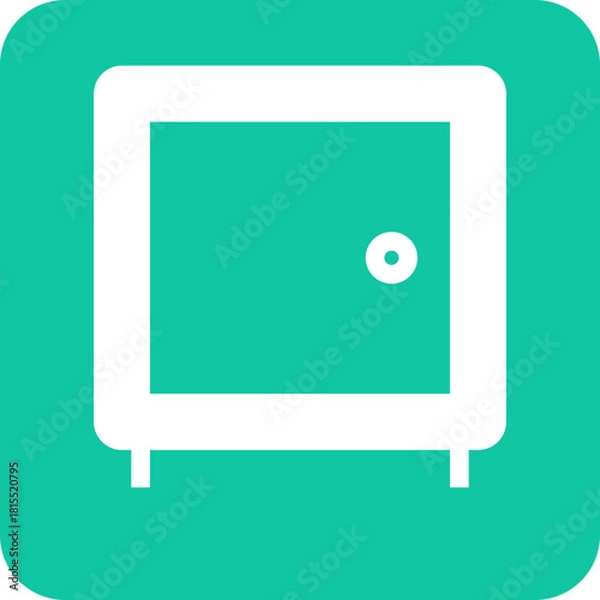 Obraz Simple white icon of a cabinet or safe with a round knob on a teal green background with rounded corners