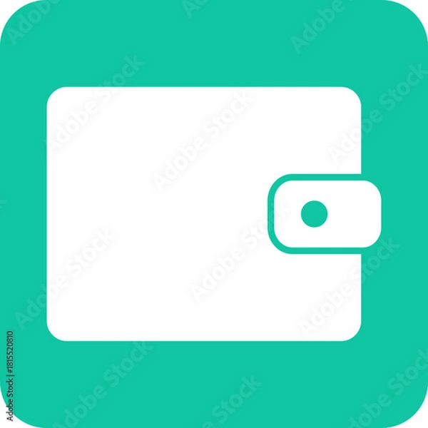Obraz Simple white wallet icon with a snap closure on a vibrant teal square background with rounded corners