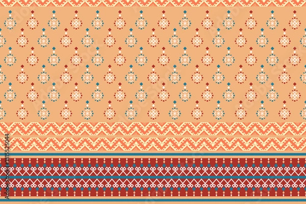 Obraz A set of seamless vector patterns featuring a retro geometric ornament design perfect for fabric, card, textile, and vintage wallpaper decoration