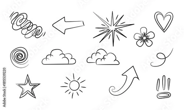 Fototapeta Hand drawn doodle elements isolated on for decoration use