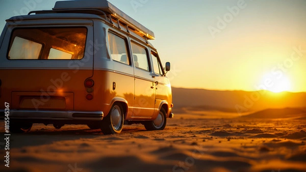 Obraz Digital nomad lifestyle concept, a mobile home parked in nature for off-grid living.