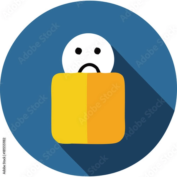 Obraz Sad Face Icon in Yellow Blanket Against Blue Circle Background with Long Shadow