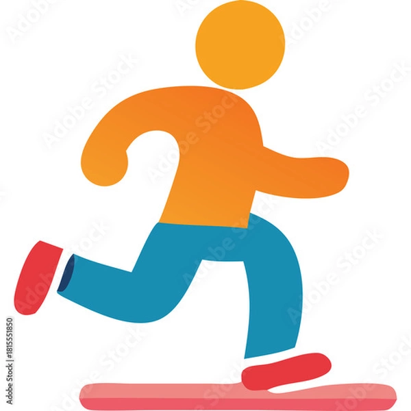 Obraz Running Figure With Orange Top Blue Pants And Red Shoes On A Pink Platform With Transparent Background