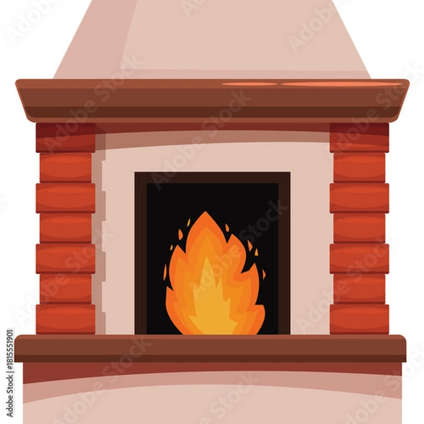 Obraz Rustic Brick Fireplace with Glowing Orange Flames and Transparent Background