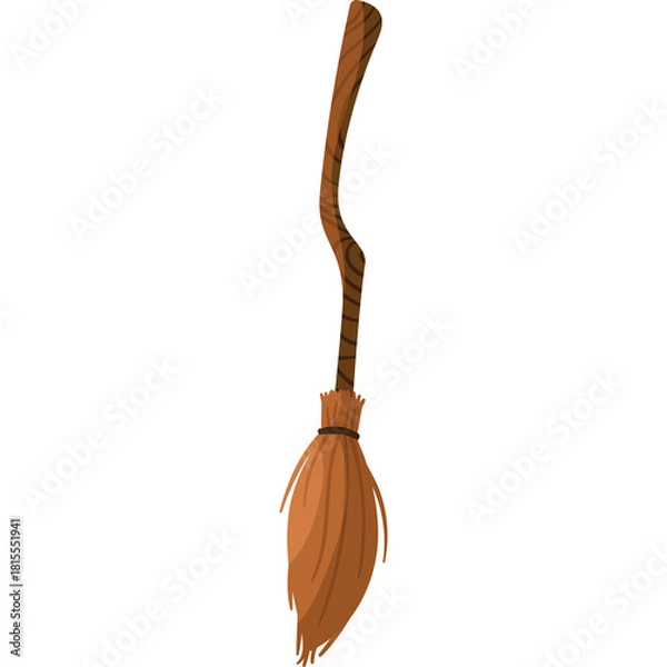 Obraz Rustic broomstick with natural wood handle and straw bristles isolated on white background for Halloween or fantasy themes