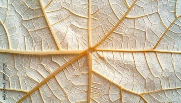 Obraz Detailed Macro View of a Dry Leaf Skeleton Showing Intricate Veins and Cellular Structure Illuminated from Behind