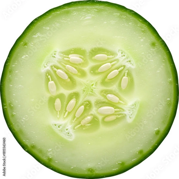 Fototapeta Close-up of a Freshly Cut Cucumber Slice, Showcasing Seeds and Green Flesh