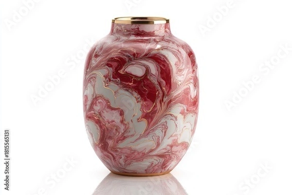 Fototapeta Red & white marbled vase with gold trim