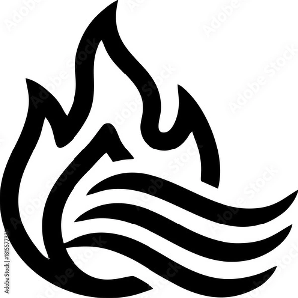 Obraz Black and white hexagonal emblem featuring a castle tower with a flag on the left and a modern cityscape on the right, symbolizing historical and urban development.