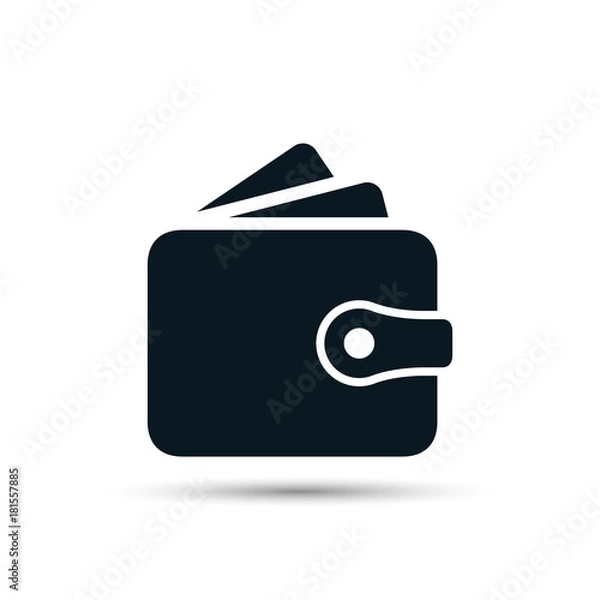 Fototapeta Wallet icon with money in flat style isolated on white background. Vector illustration