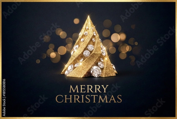 Obraz 金箔と宝石の抽象的クリスマスツリーイラストデザイン