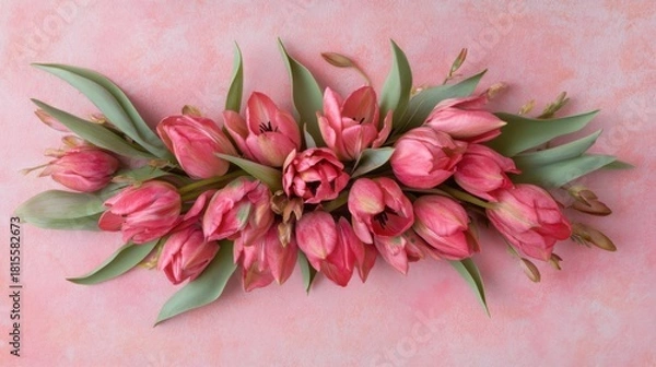 Obraz Elegant arrangement of fresh pink tulips blossoming on a soft pastel backdrop