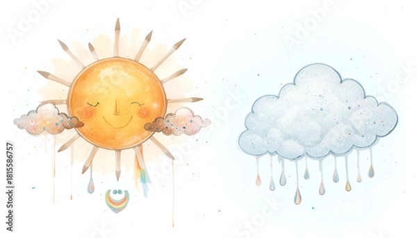 Obraz Sun and Cloud Watercolor Art