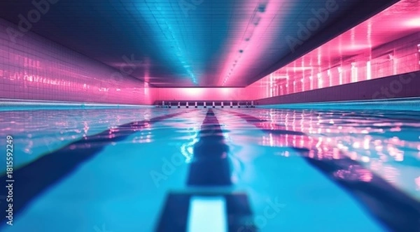 Fototapeta Neon-lit indoor pool (3)