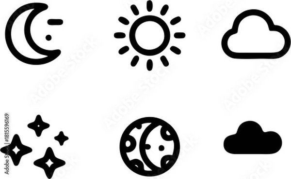 Obraz Black and white hexagonal emblem featuring a castle tower with a flag on the left and a modern cityscape on the right, symbolizing historical and urban development.