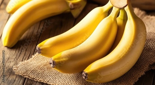 Fototapeta Fresh yellow bananas on burlap (2)