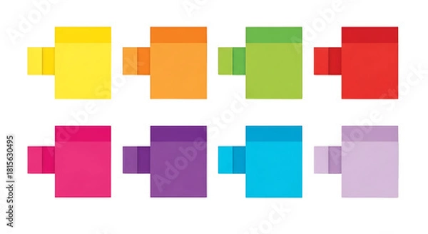 Obraz Colorful Abstract Geometric Blocks with Folded Design in a Rainbow Palette, Isolated on Transparent Background