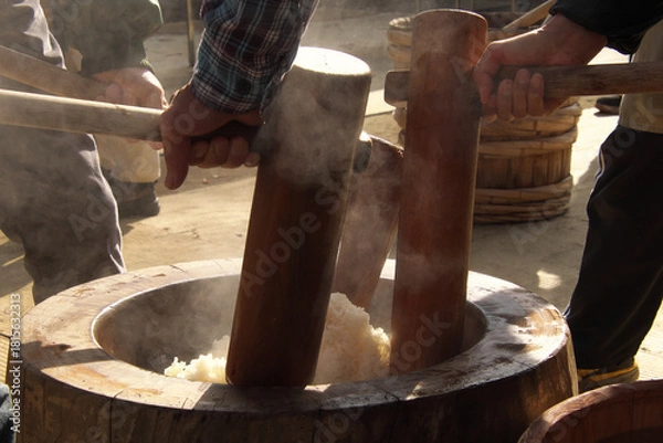 Fototapeta 餅つき　年末日本の恒例イベント