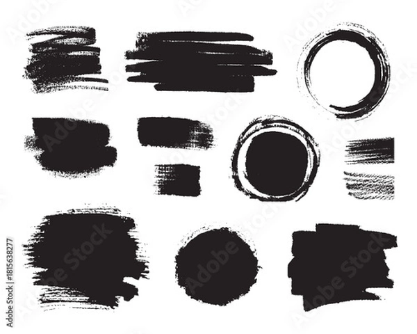 Fototapeta Vector Abstract Black Circle Chalk Texture Stain Set
