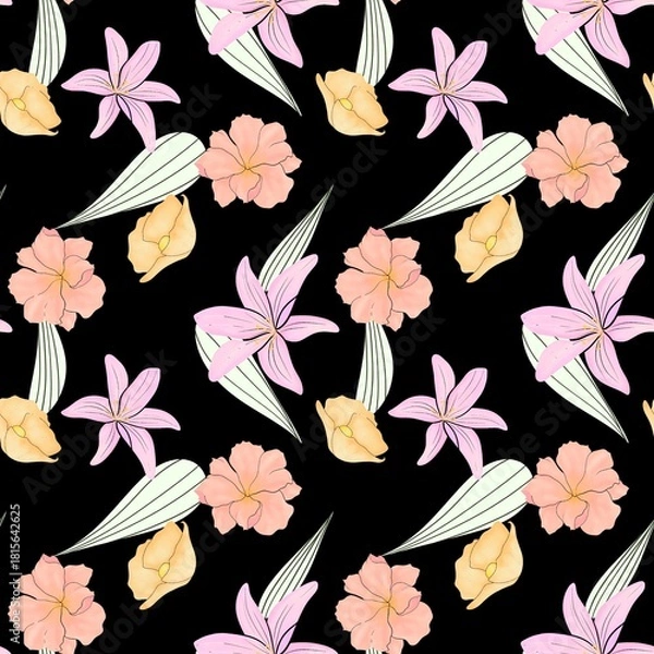 Obraz Seamless flowers art on pattern for background and backdrop.
