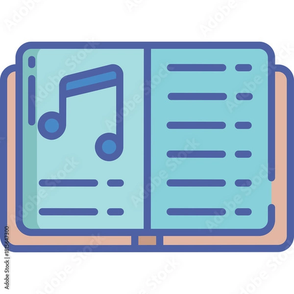 Fototapeta Open Music Book With Musical Notes and Staff Lines on a Light Blue and Teal Background with Soft Lighting